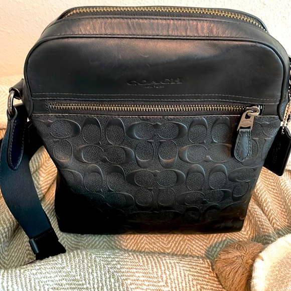 MENS COACH HOUSTON FLIGHT BAG  BLACK SIGNATURE LEATHER CROSSBODY C4009 - Picture 6 of 6